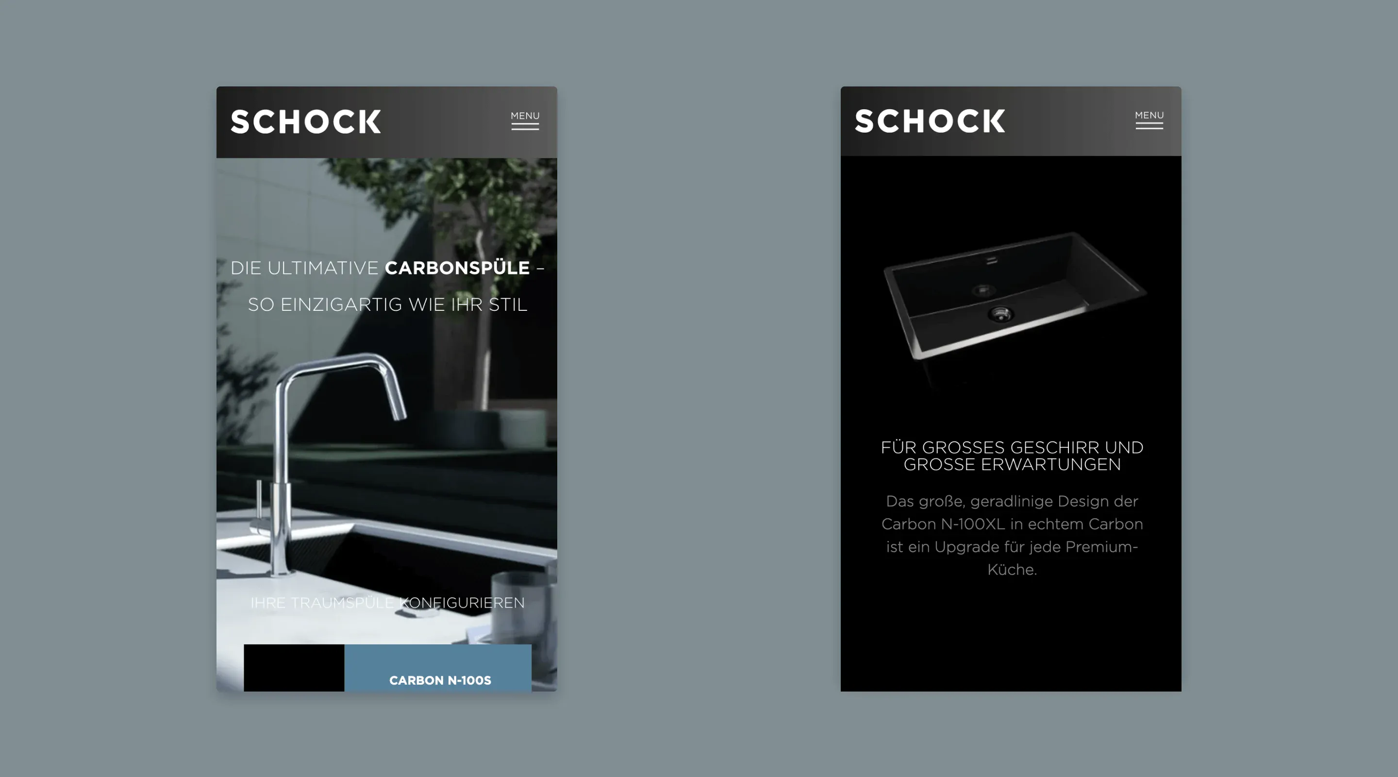 Zwei mobile Ansichten der SCHOCK Carbon Website